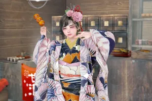 神社でAntique Kimonoを着てみた