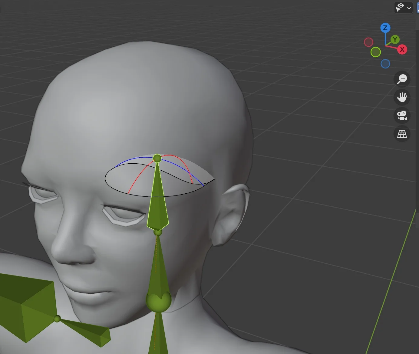 図-5: Blenderにおけるhead部位のXYZ軸の向き